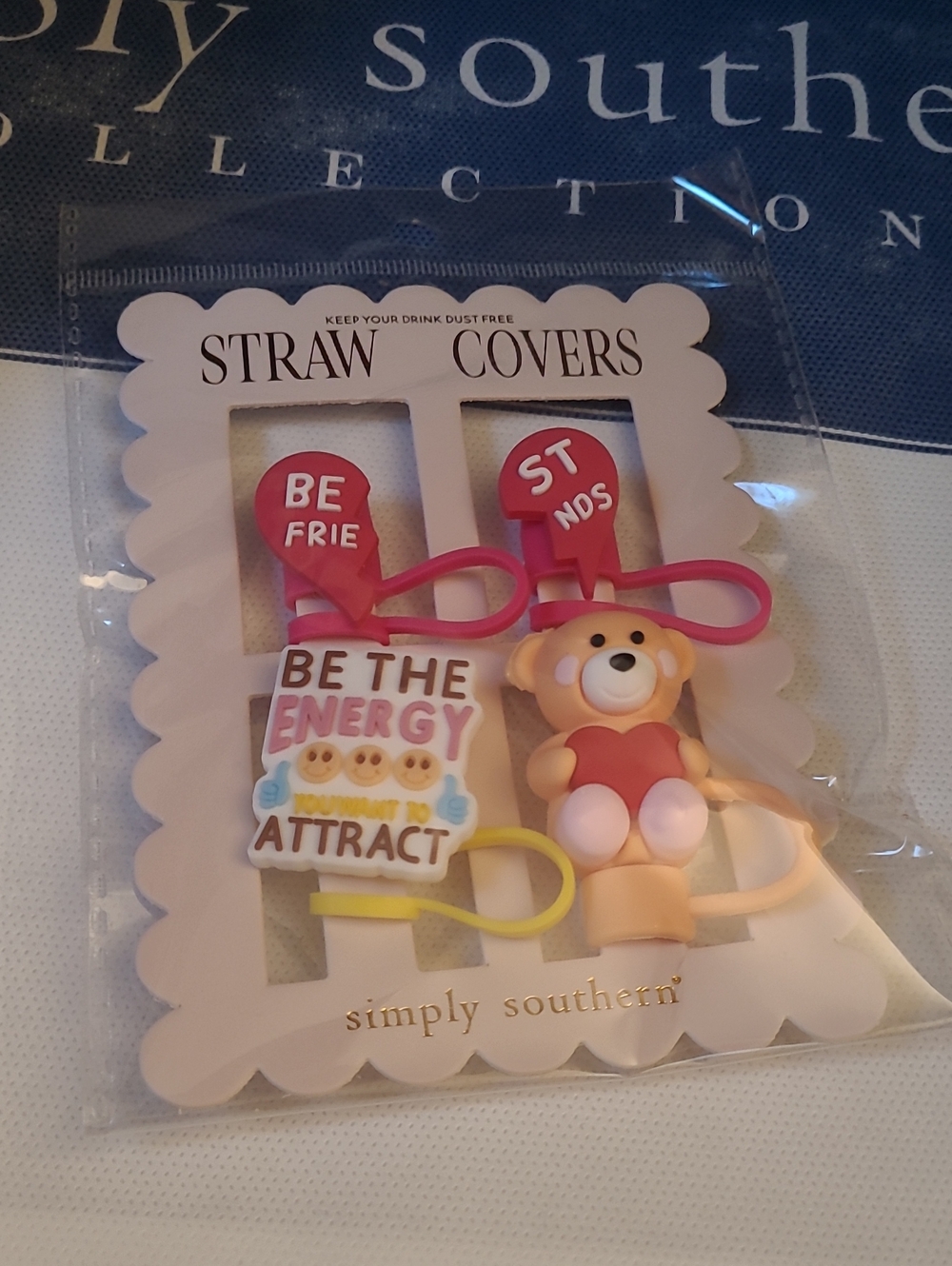 Simply Southern Pink Bear & Multicolor 'Be The Energy' Straw Covers